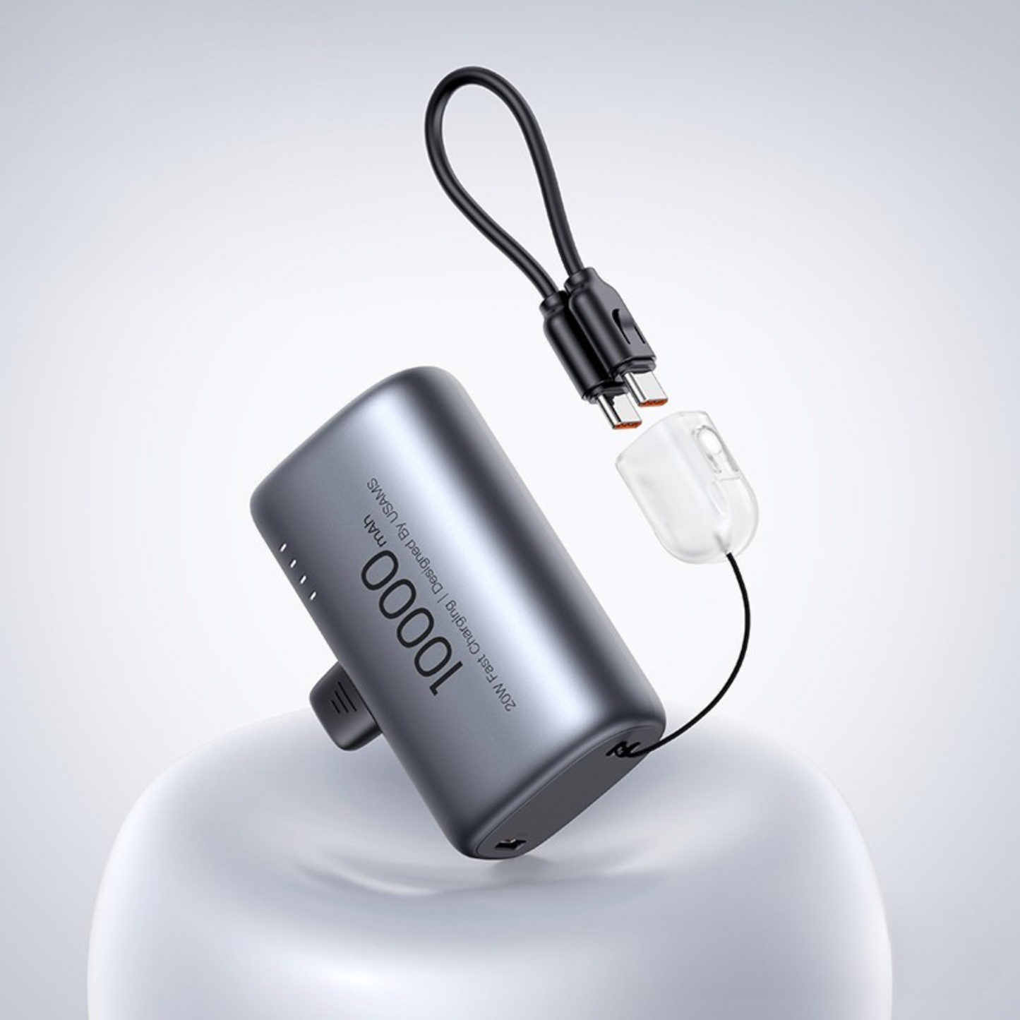 CD252 PB82 10000mAh Nano Capsule Power Bank – 20W Fast Charging with Built-in Type-C Cable & Phone Holder