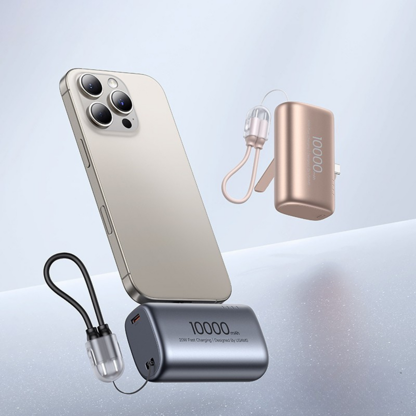 CD252 PB82 10000mAh Nano Capsule Power Bank – 20W Fast Charging with Built-in Type-C Cable & Phone Holder
