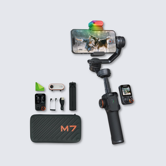Hohem iSteady M7 3-Axis Gimbal Stabilizer for iPhone & Smartphones – AI Tracking, Detachable Remote, Extendable Pole, Magnetic Light (M6 Kit Upgrade)