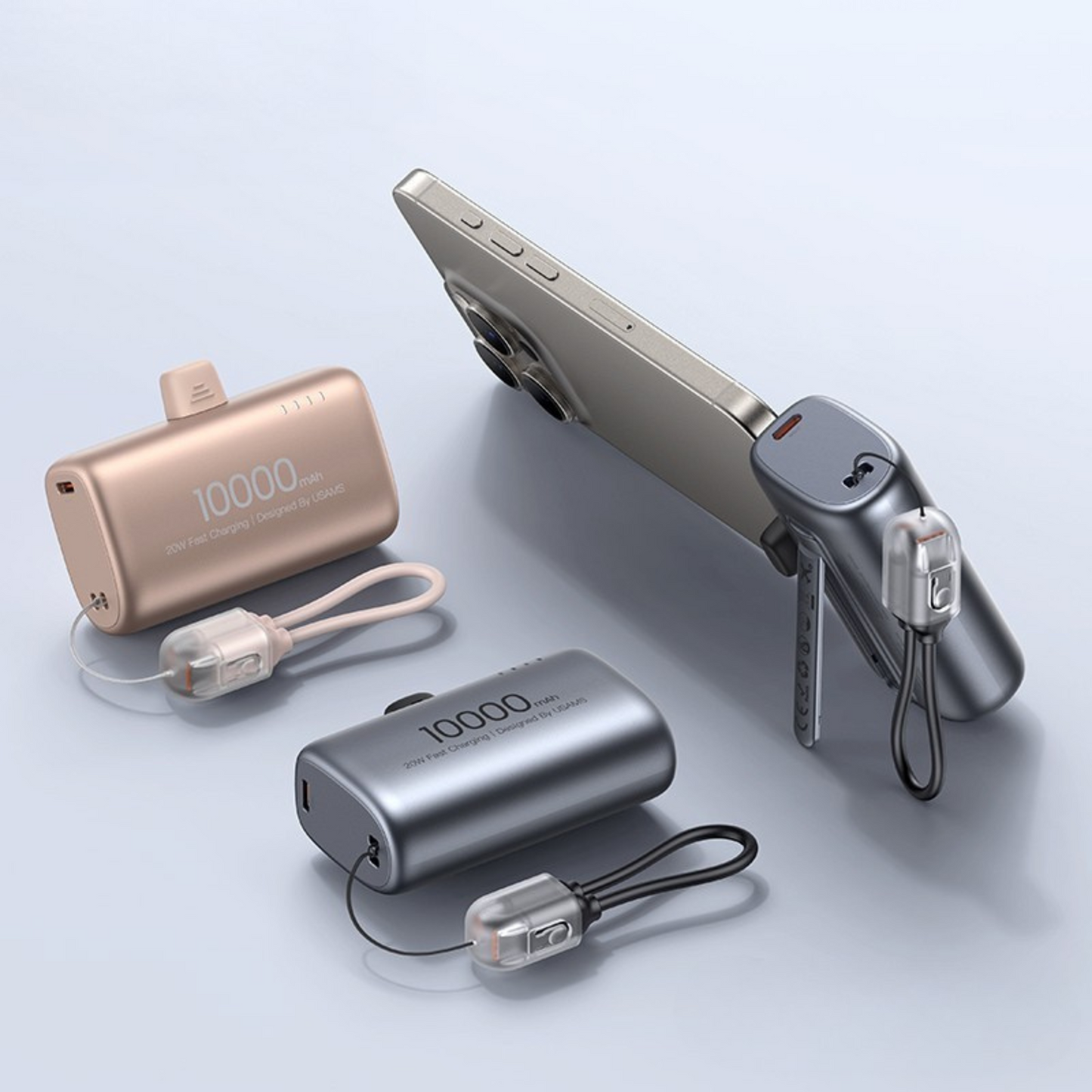 CD252 PB82 10000mAh Nano Capsule Power Bank – 20W Fast Charging with Built-in Type-C Cable & Phone Holder