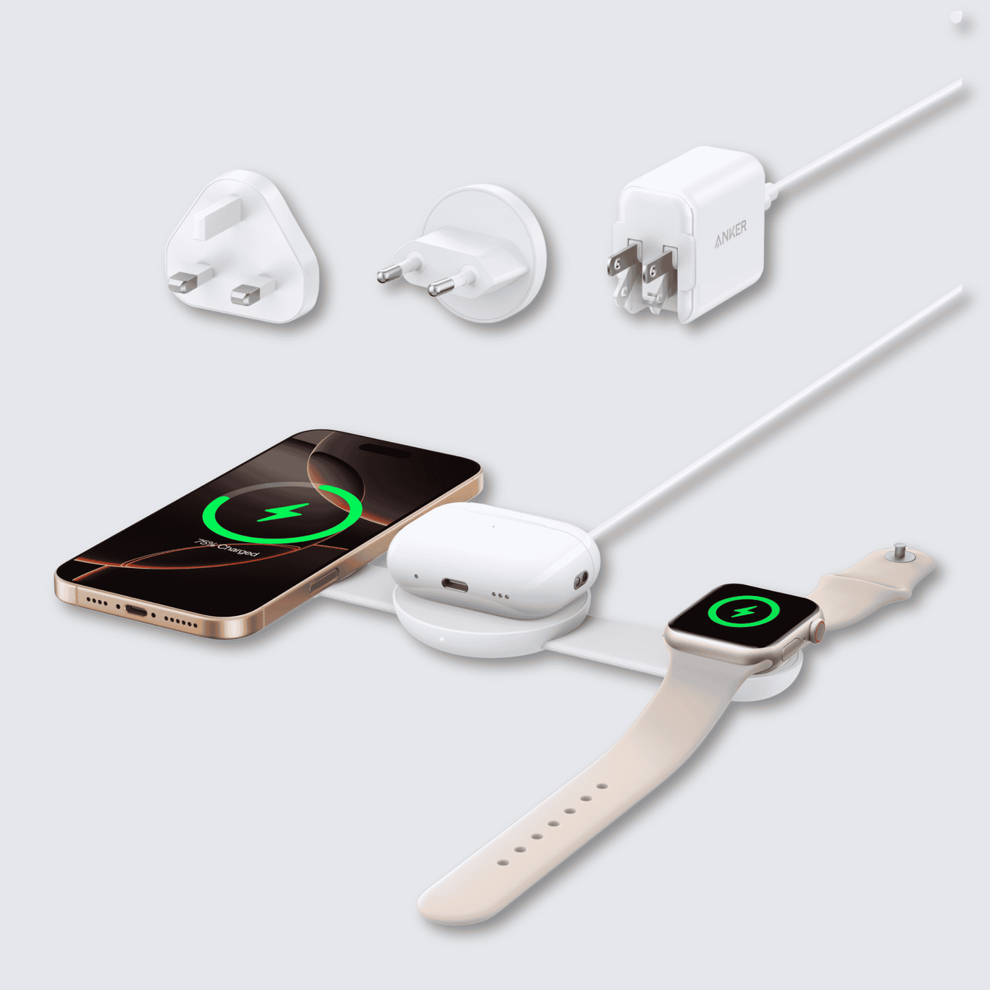 Anker MagGo Qi2 Charging Station │ Wireless 15W 3-in-1 Foldable Pad White