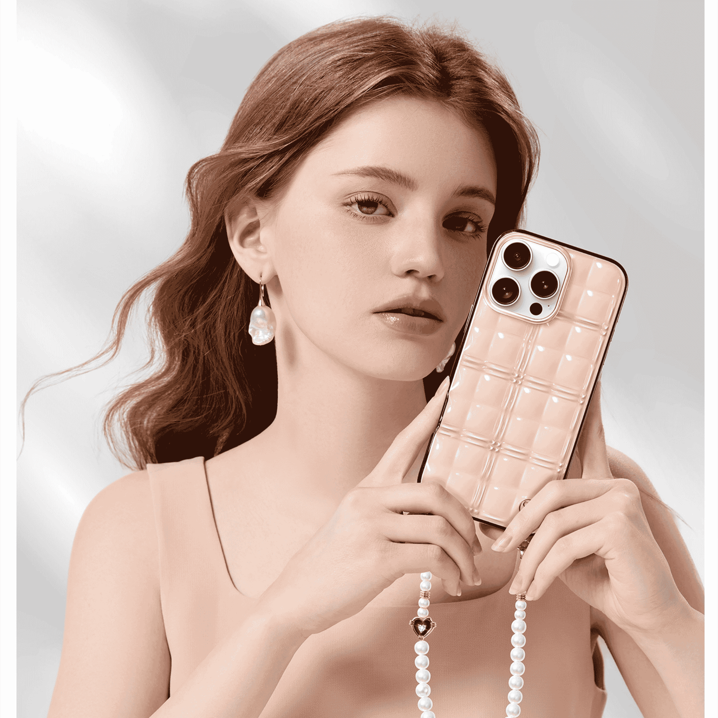 PYNANA Phone Case & Phone Chain | Metal Grid Glass Beads for iPhone 16 Pro Max 6.9"