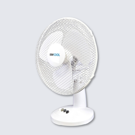 STAYCOOL 12-Inch Desk Fan – 3 Speed Settings, 90° Oscillation, Vertical Tilt, Quiet 40W Motor, Mesh Safety Grill