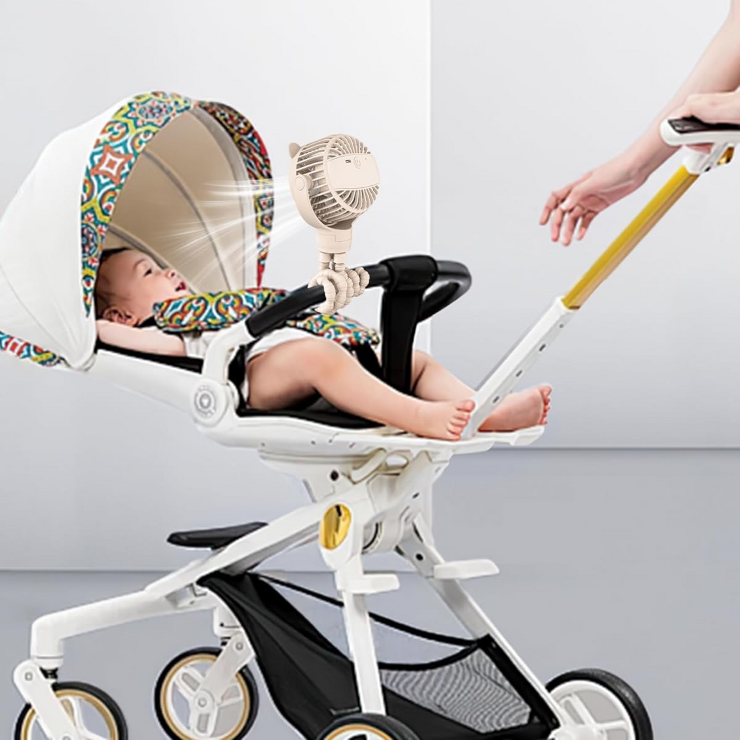 GOTOTO Rechargeable Baby Stroller Fan – 2000mAh, 360° Rotation, 3-Speed, Ultra-Quiet & Safe