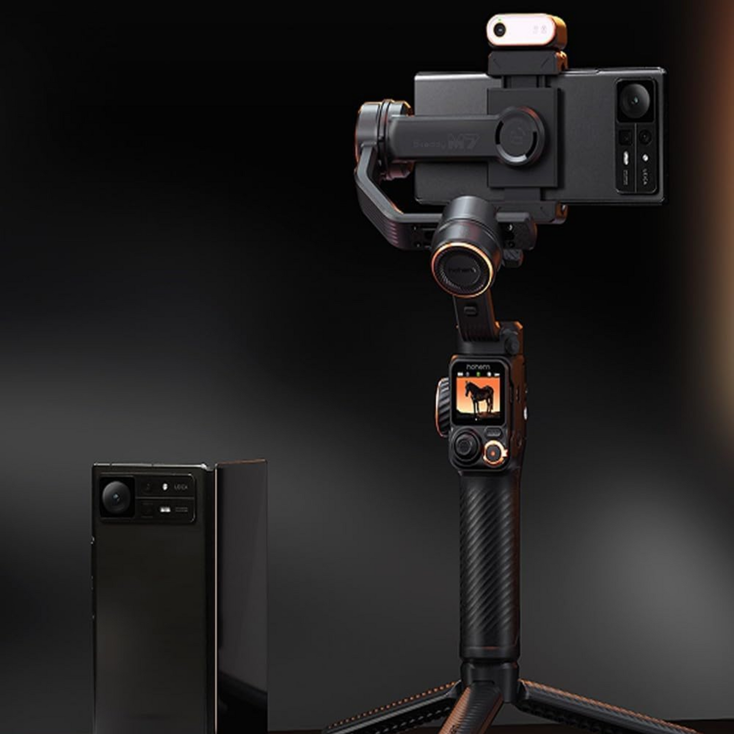 Hohem iSteady M7 3-Axis Gimbal Stabilizer for iPhone & Smartphones – AI Tracking, Detachable Remote, Extendable Pole, Magnetic Light (M6 Kit Upgrade)