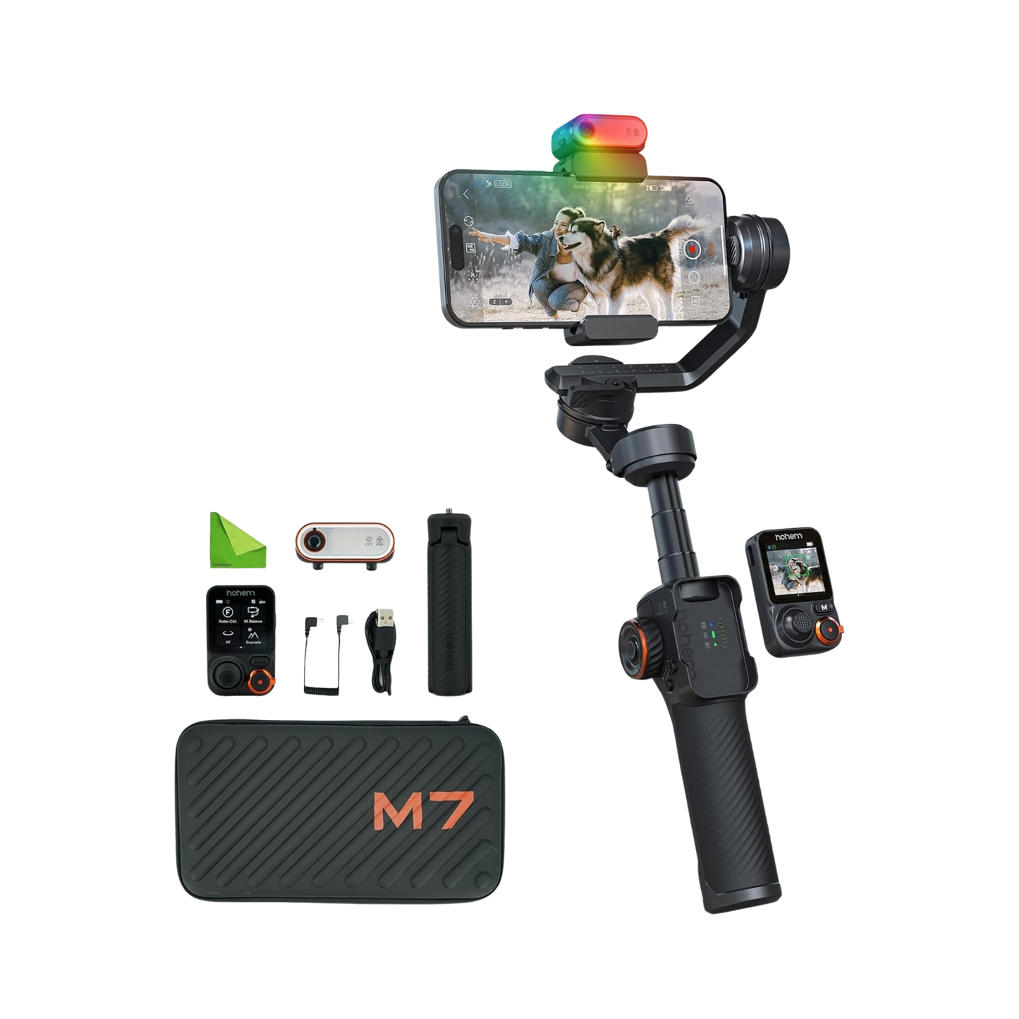 Hohem iSteady M7 3-Axis Gimbal Stabilizer for iPhone & Smartphones – AI Tracking, Detachable Remote, Extendable Pole, Magnetic Light (M6 Kit Upgrade)