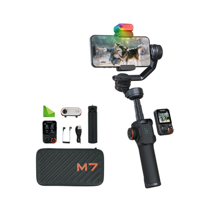 Hohem iSteady M7 3-Axis Gimbal Stabilizer for iPhone & Smartphones – AI Tracking, Detachable Remote, Extendable Pole, Magnetic Light (M6 Kit Upgrade)