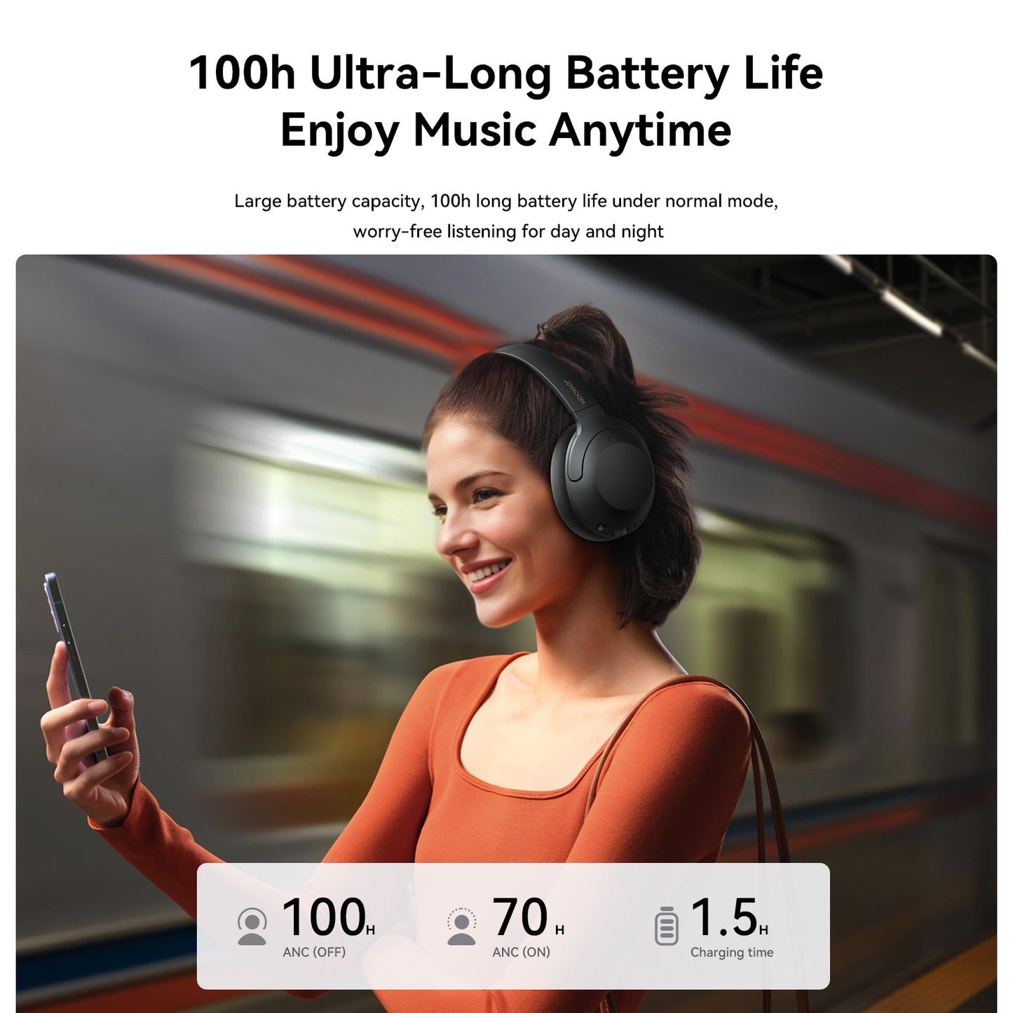 Joyroom JR-JH2 with 100-hour battery life — wireless headphones for daily commute