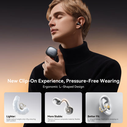 Joyroom Openfree OE3 pressure-free clip-on fit — 4.9 g ergonomic L-shaped earbuds