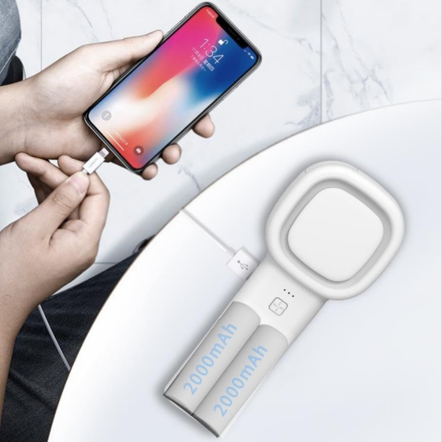 ocdun®️ Bladeless Handheld Fan with Power Bank – 2-in-1 Portable USB Fan, 3 Speeds, 4000mAh Battery